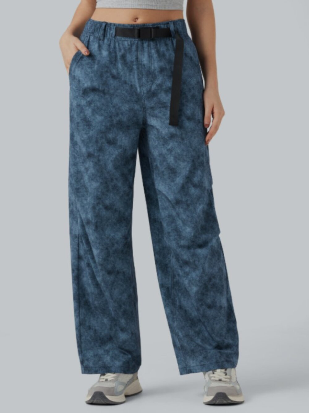 NEW Halara Adjustable Mid Rise Denim Print Camping Straight Leg Pants Size XL